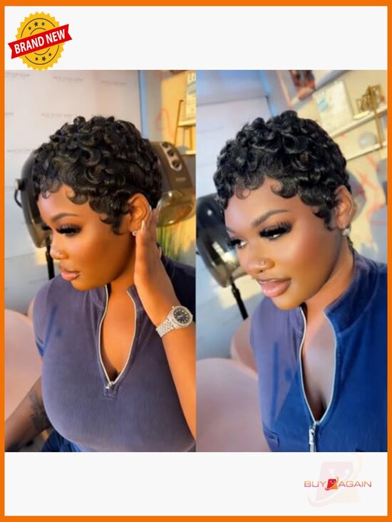 Short Curly Pixie Cut Wig Human Hair Glueless Ready to Wear  display picture 1